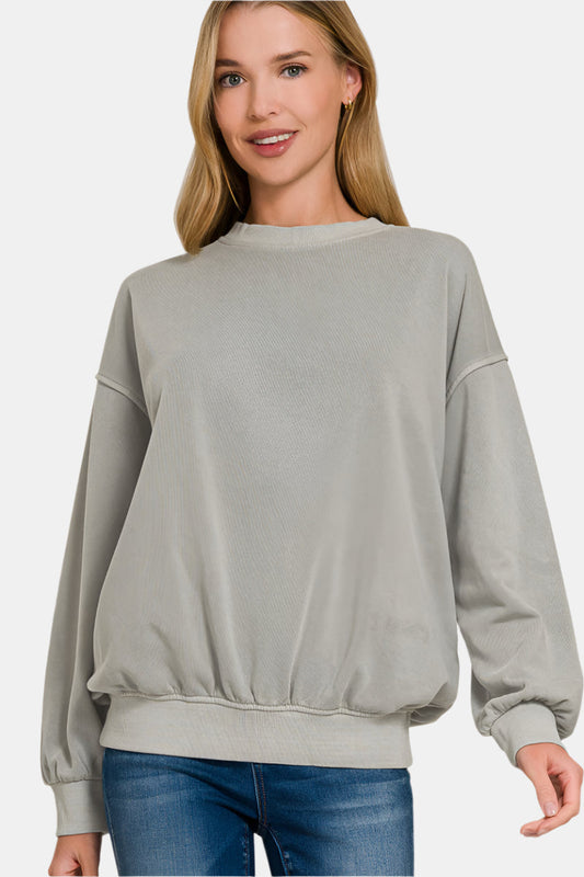 Soft Fleece Pigment Dye Round-Neck Sweatshirt / SLEET