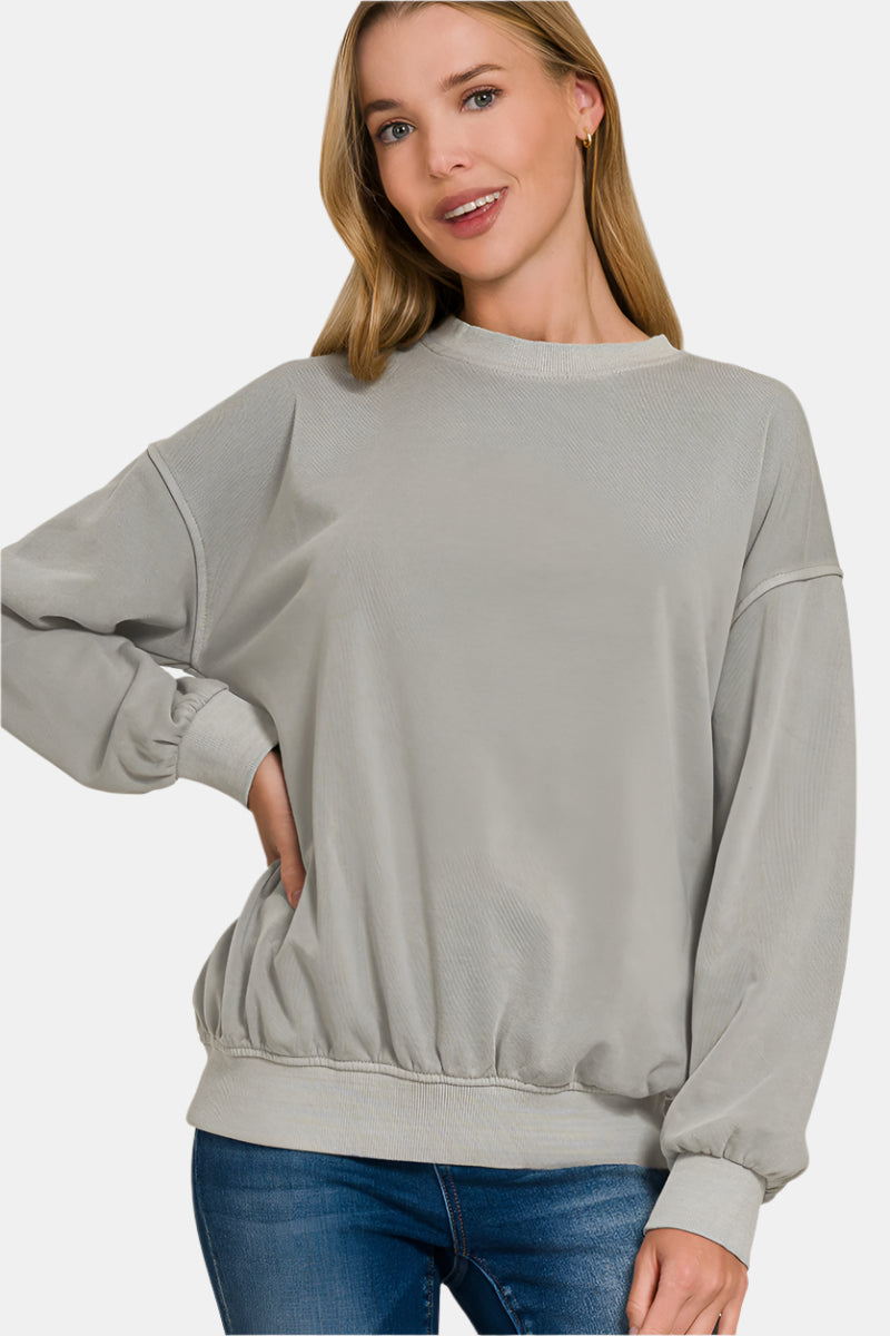 Soft Fleece Pigment Dye Round-Neck Sweatshirt / SLEET