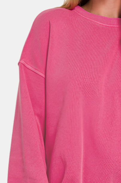 Soft Fleece Pigment Dye Round-Neck Sweatshirt / HOT PINK
