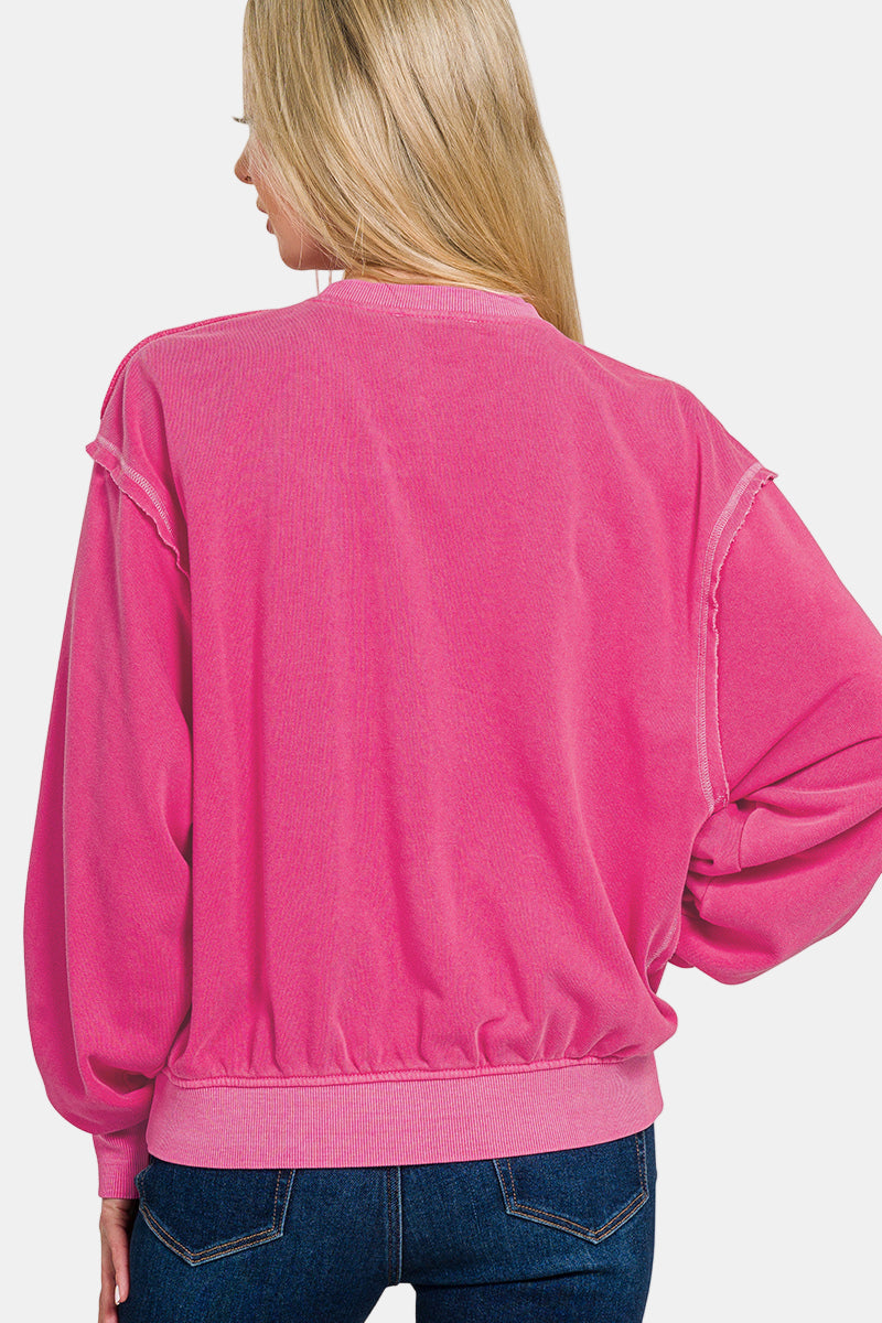 Soft Fleece Pigment Dye Round Neck Pullover / LT NAVY