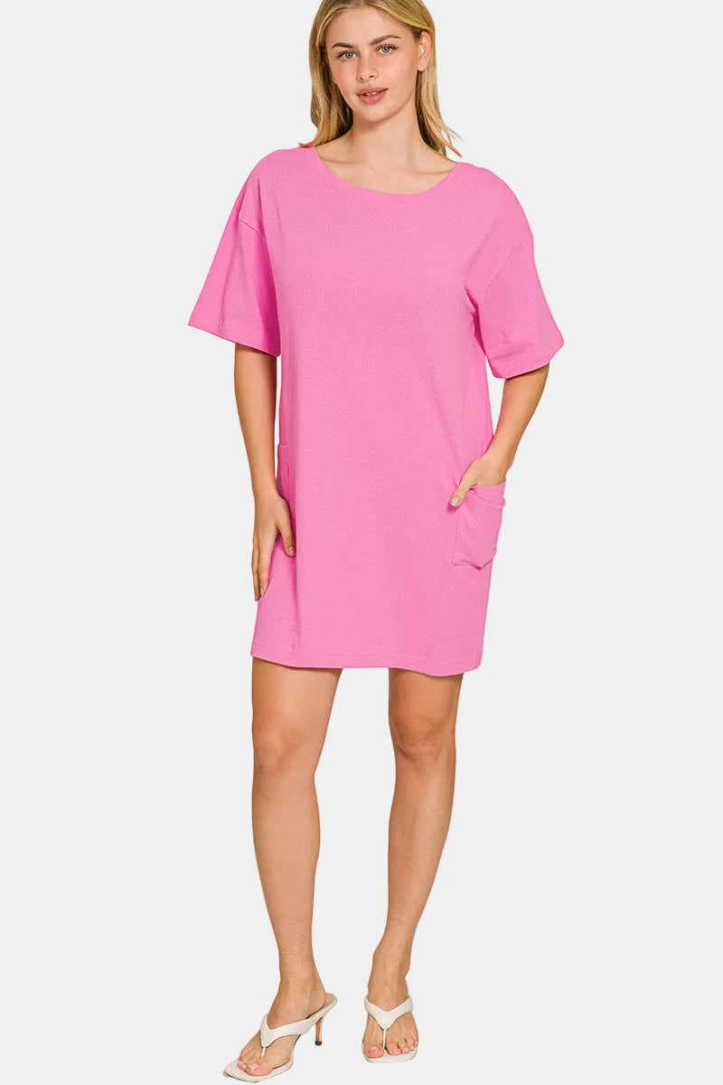 V or Scoop Neck Reversible 2-Way T-Shirt Dress / BLACK