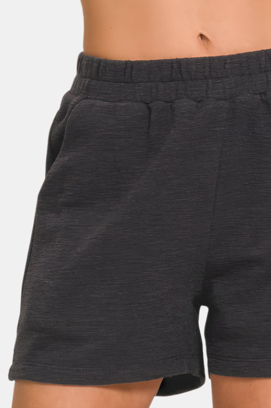 Cotton Slub Short Pants / BLACK