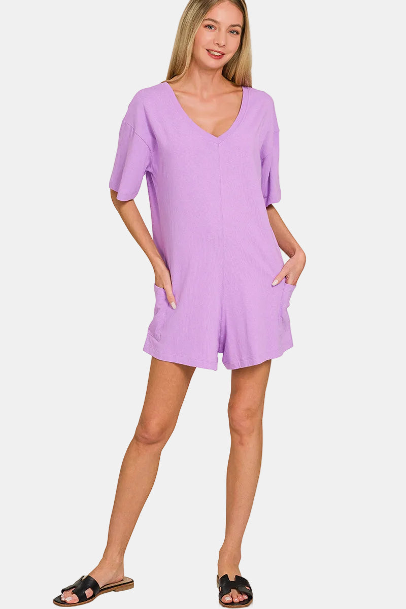 V or Scoop Neck Reversible 2-Way Romper / BLACK