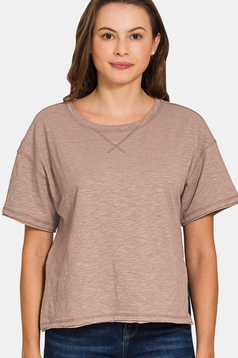 Cotton Slub Short Sleeve Tee & Pants Set / ASH MOCHA