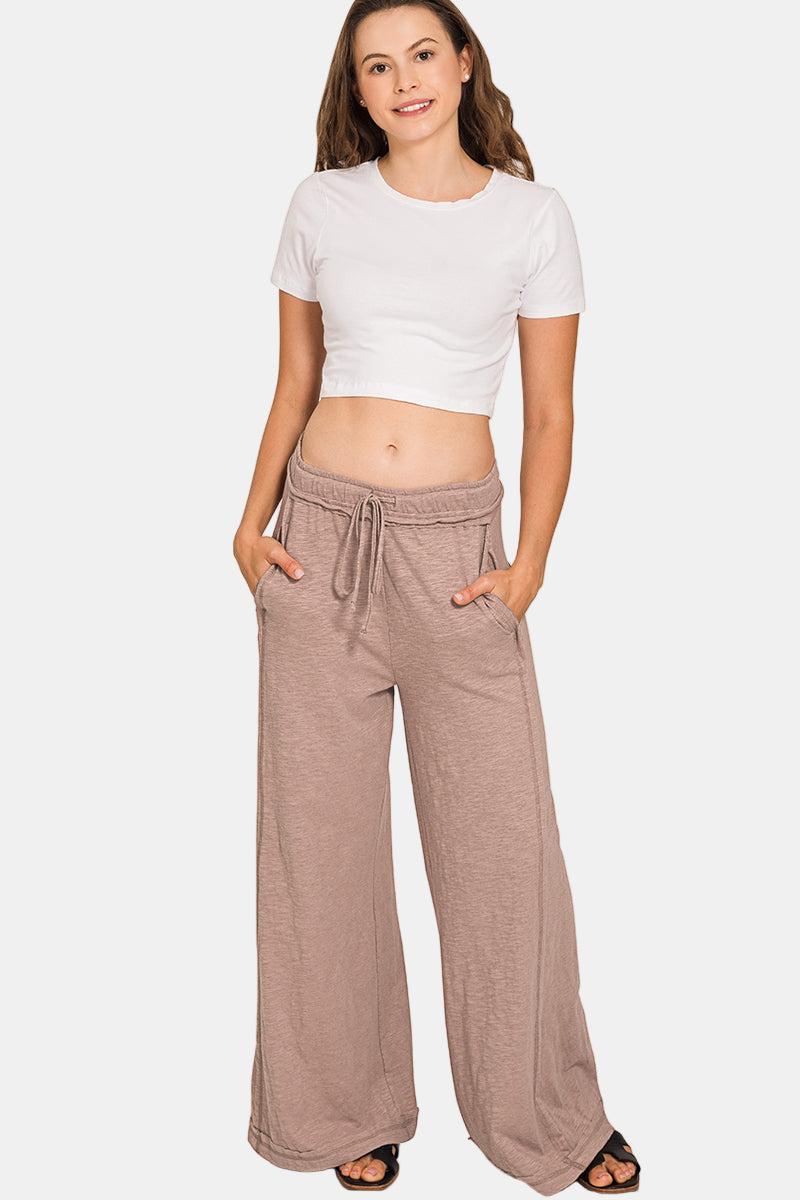 Cotton Slub Short Sleeve Tee & Pants Set / ASH MOCHA