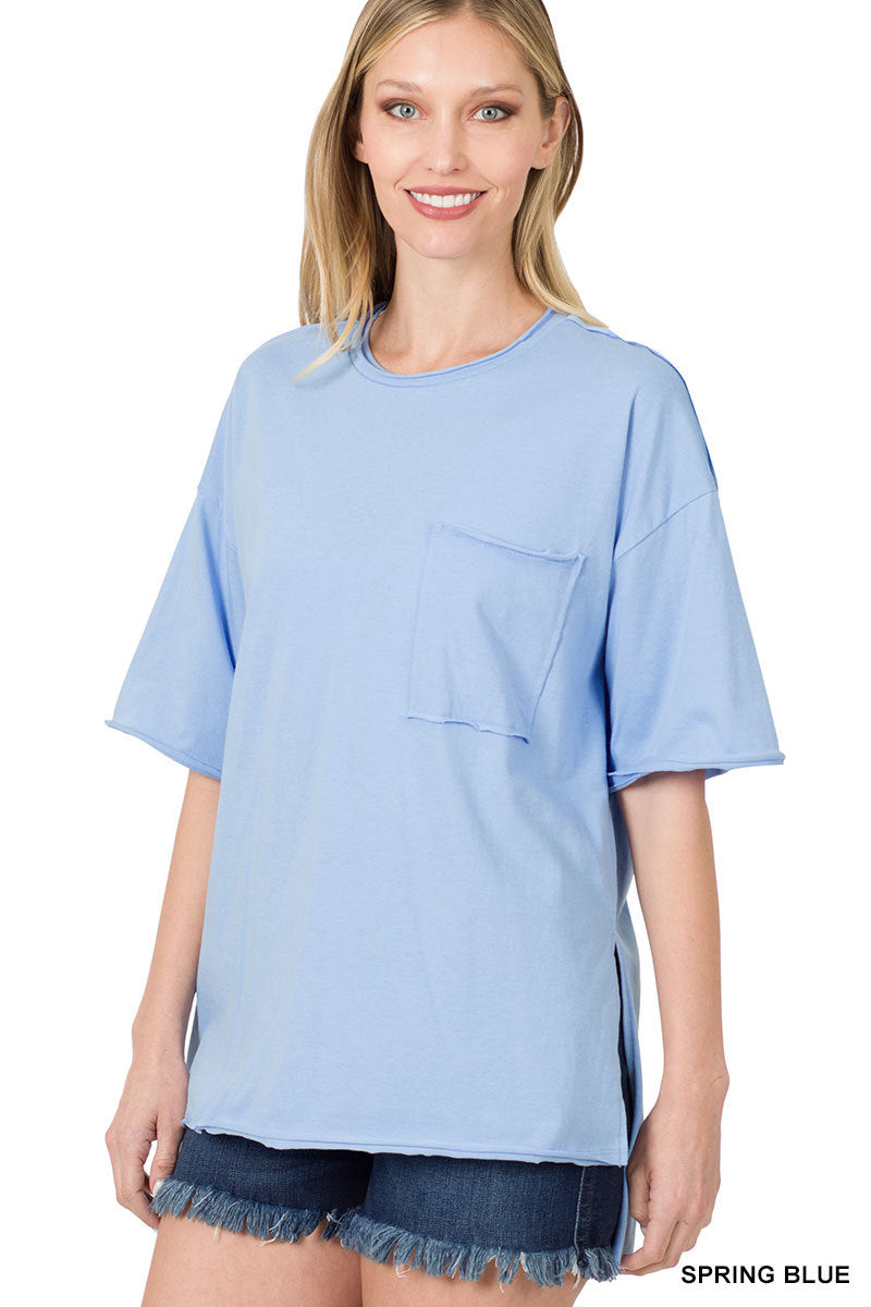 FINAL SALE - Raw Edge Hi Low Hem Box Top - Size XL