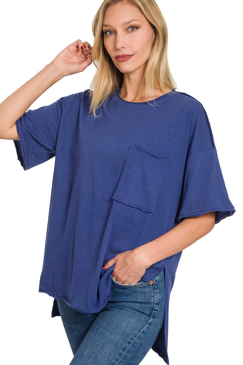 FINAL SALE - Raw Edge Hi Low Hem Box Top - Size XL