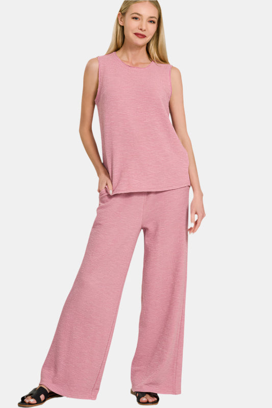 Cotton Slub Tank & Pants Set / LT ROSE