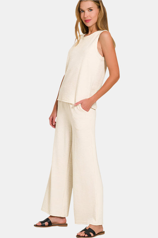 Cotton Slub Tank & Pants Set / SAND BEIGE