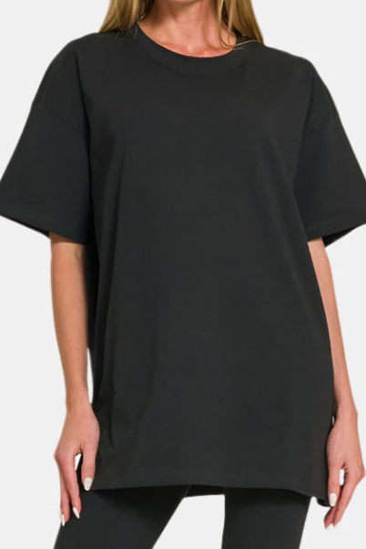 Cotton Round Neck Top & Legging Set / BLACK