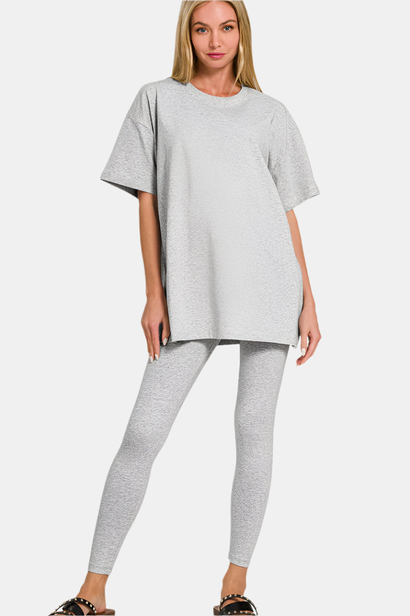 Cotton Round Neck Top & Legging Set / H GREY