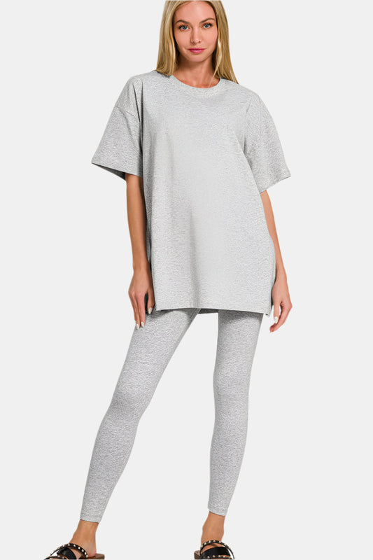 Cotton Round Neck Top & Legging Set / H GREY