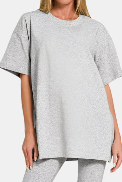 Cotton Round Neck Top & Legging Set / H GREY