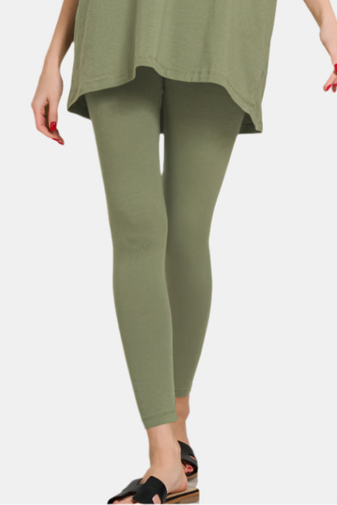 Cotton Round Neck Top & Legging Set / LT OLIVE