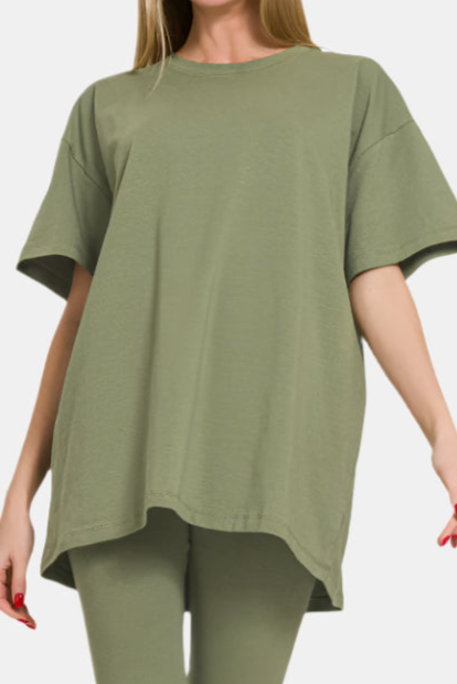 Cotton Round Neck Top & Legging Set / LT OLIVE
