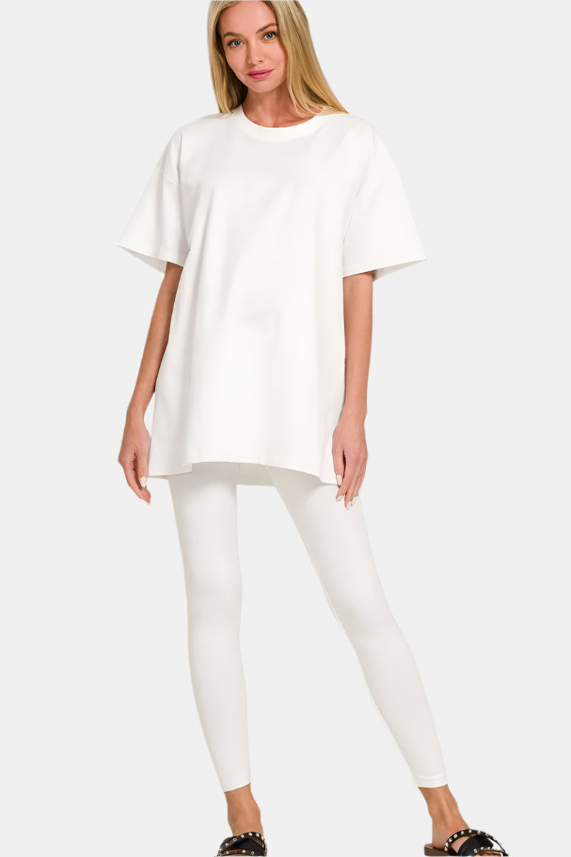 Cotton Round Neck Top & Legging Set / WHITE