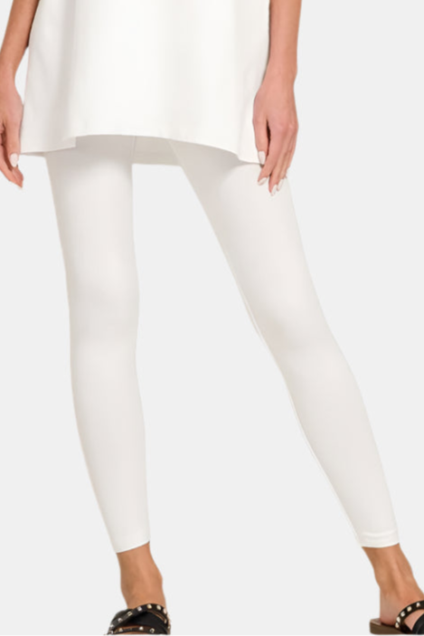 Cotton Round Neck Top & Legging Set / WHITE