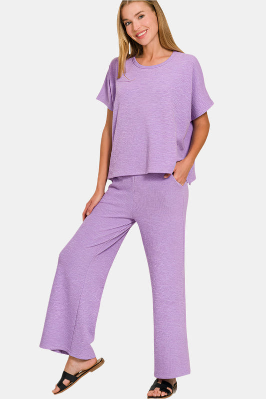 Cotton Slub Top & Pants Set / LAVENDER
