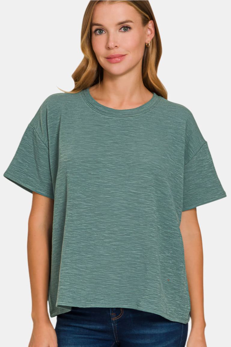 Slub Short Sleeve Top & Pants Set / LT OLIVE