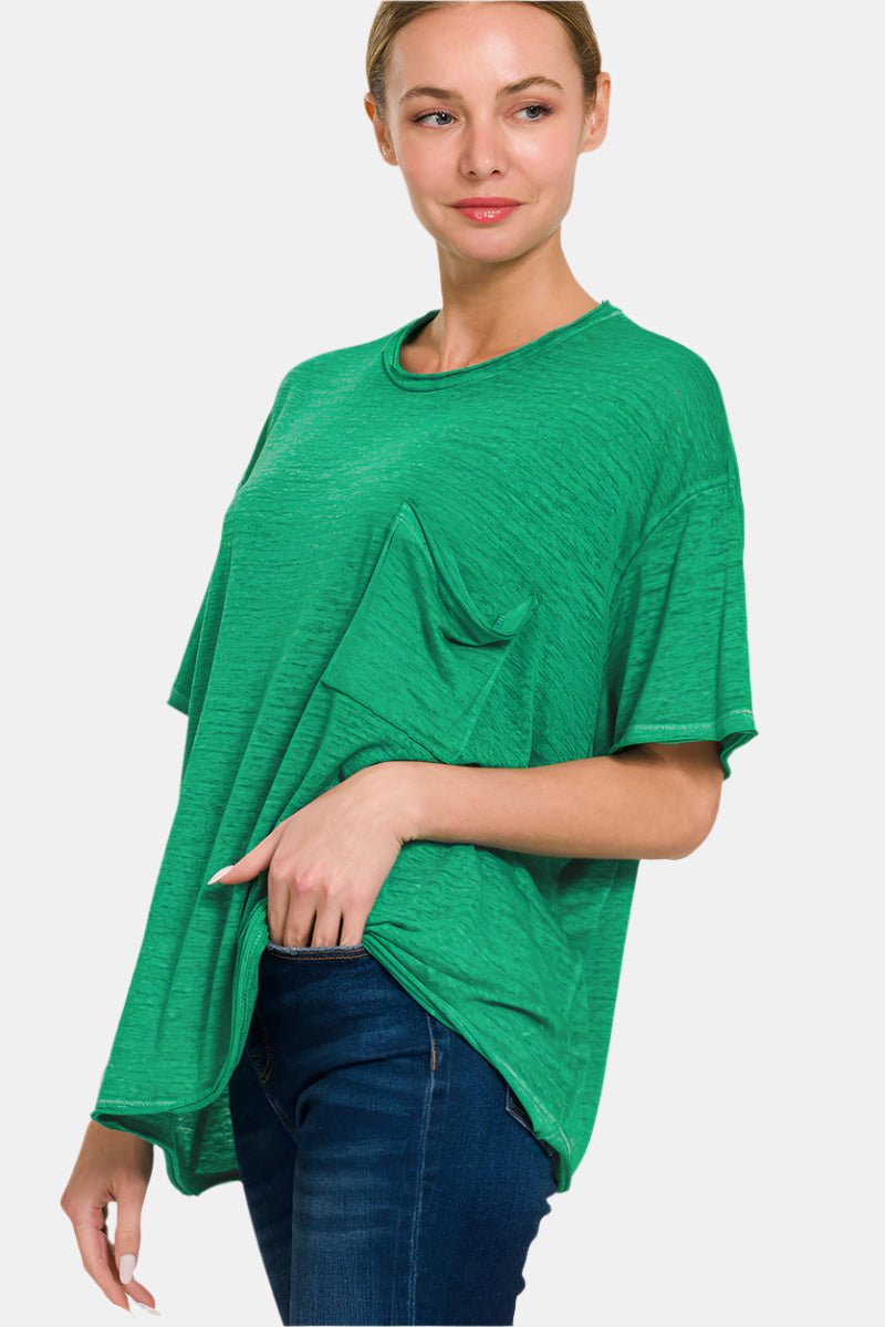 Oversized Melange Burnout Raw Edge Tee / K GREEN