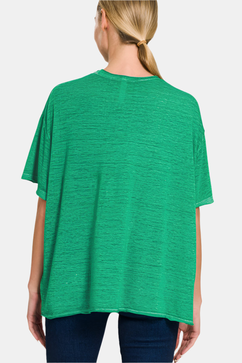 Oversized Melange Burnout Raw Edge Tee / K GREEN