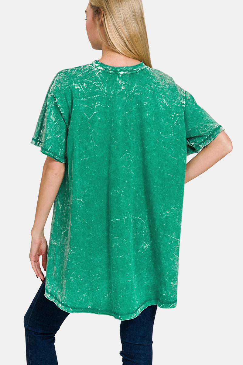 Washed Cotton Drop Shoulder Oversized Top / ASH BLACK