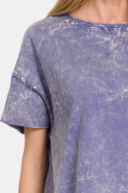 Washed Crew Neck Short Sleeve Crop Box Tee / MARLIN
