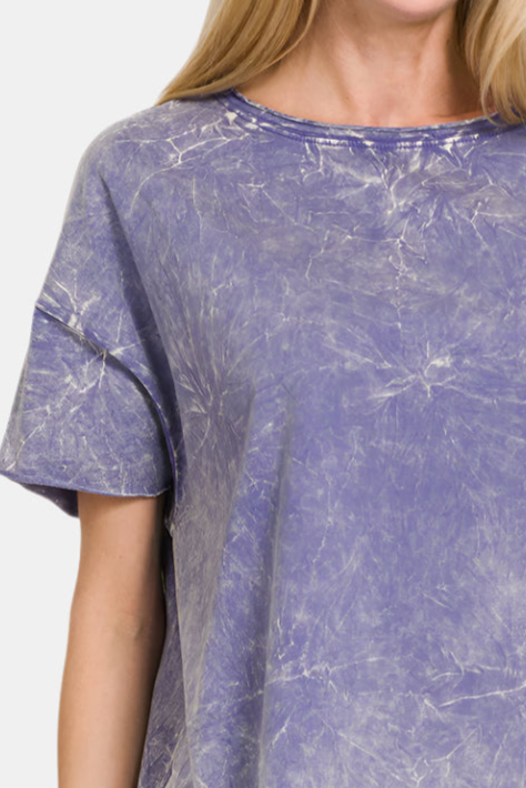 Washed Crew Neck Short Sleeve Crop Box Tee / MARLIN