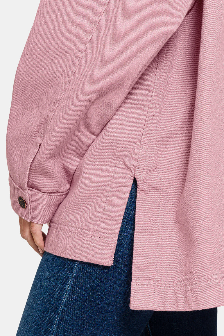 Oversized Collared Neck Button Front Shacket / NAVY