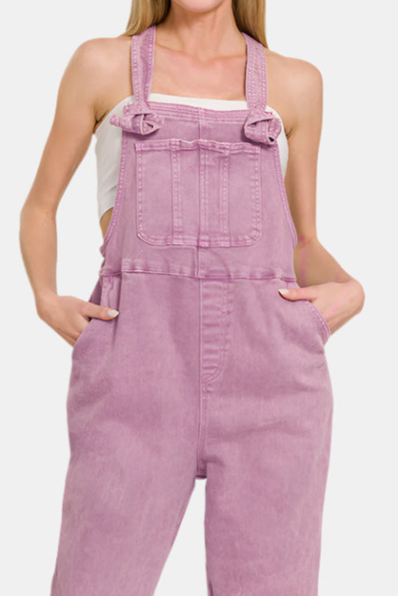 Washed Knot Strap Relaxed Fit Overalls / B VIOLET