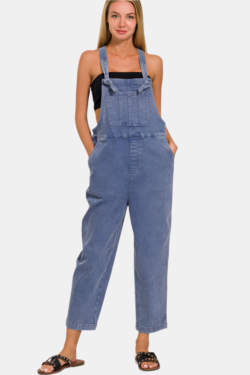 Washed Knot Strap Relaxed Fit Overalls / BLACKBERRY