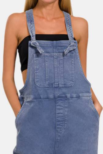 Washed Knot Strap Relaxed Fit Overalls / BLACKBERRY