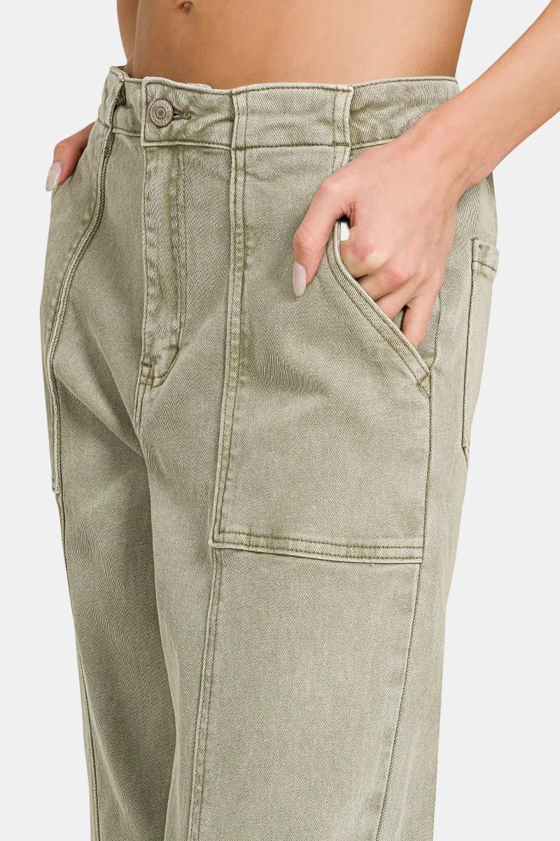 Straight Leg Utility Pocket Color Denim Pants / TEAL