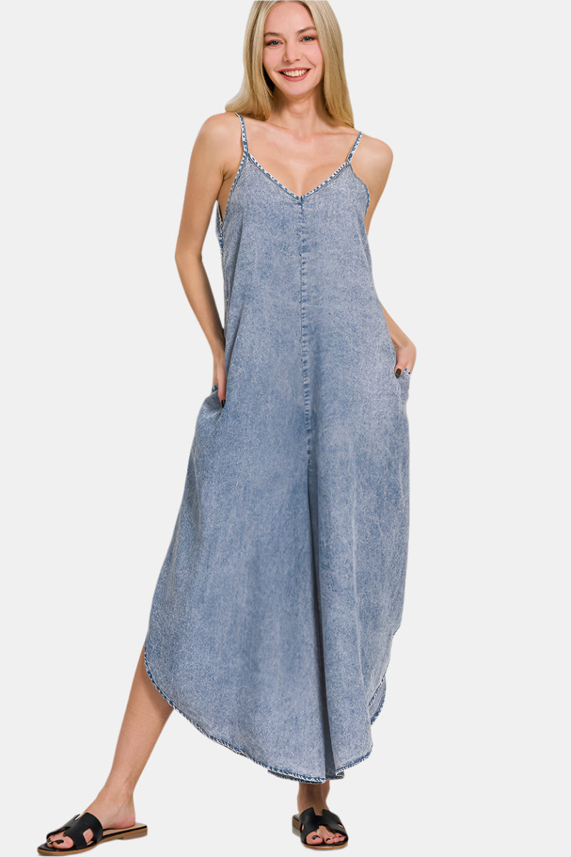 Lyocell Acid-Washed Jumpsuit / M INDIGO