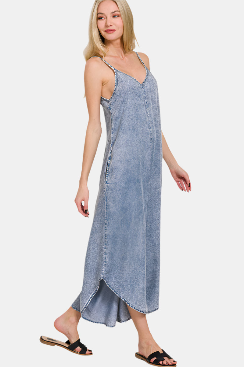 Lyocell Acid-Washed Jumpsuit / M INDIGO