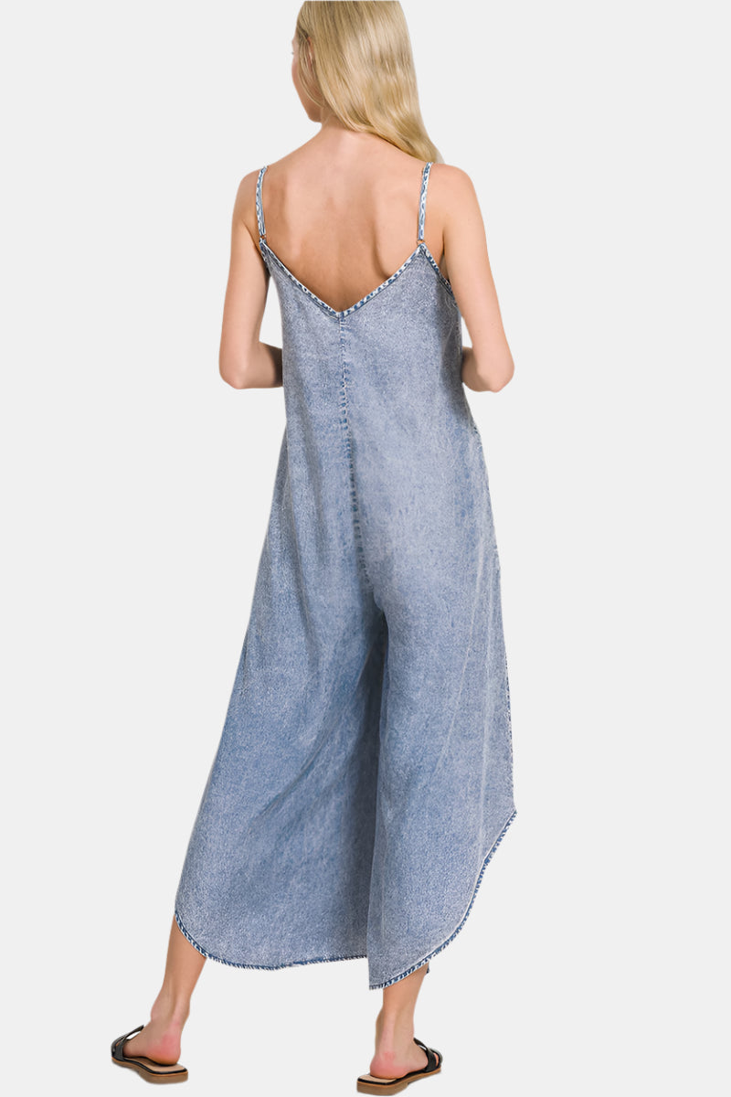 Lyocell Acid-Washed Jumpsuit / M INDIGO