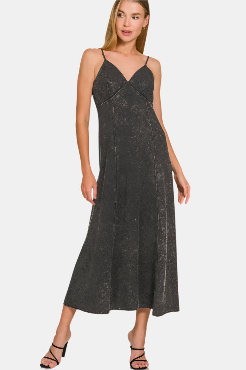 Tencel Mineral Washed Maxi Dress / ASH BLACK