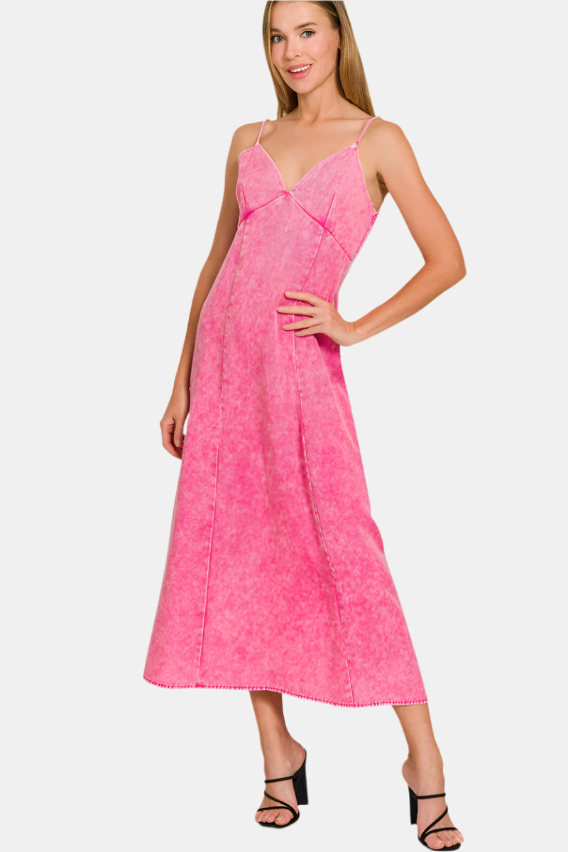 Tencel Mineral Washed Maxi Dress / HOT PINK