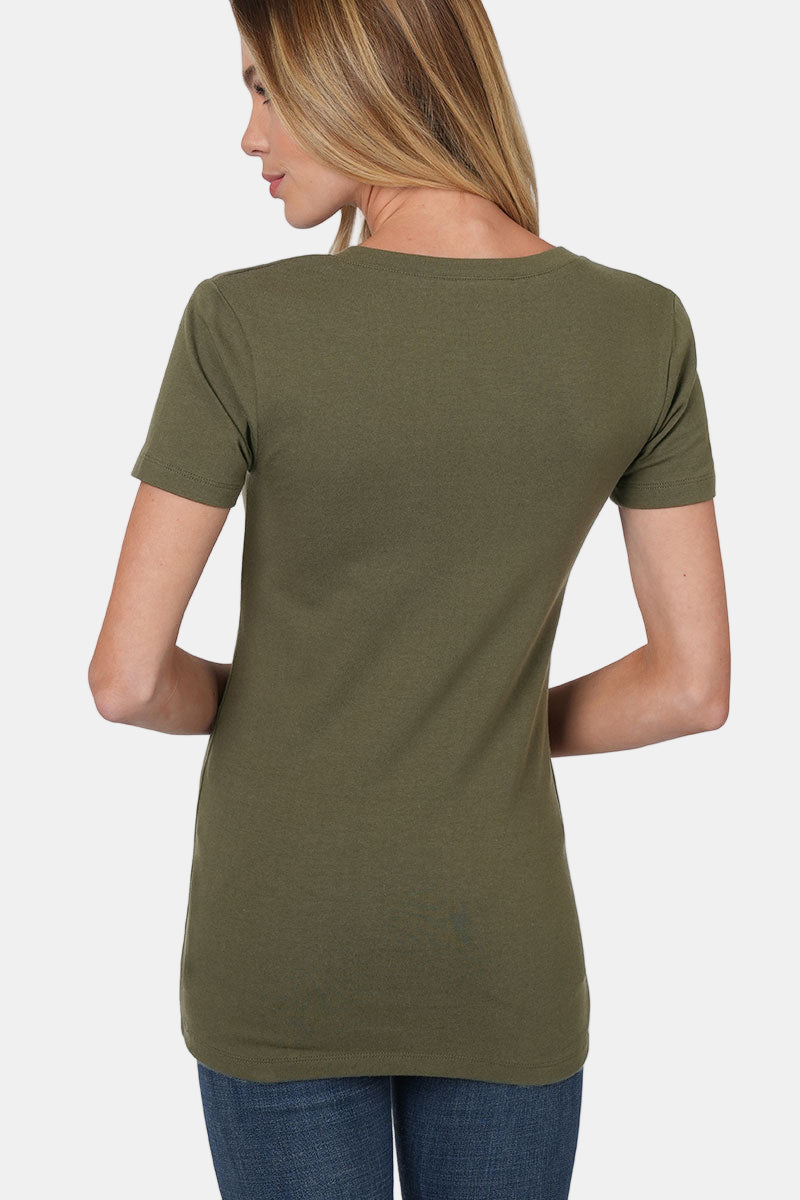 Basic Cotton V-Neck Short Sleeve Tee / RUBY