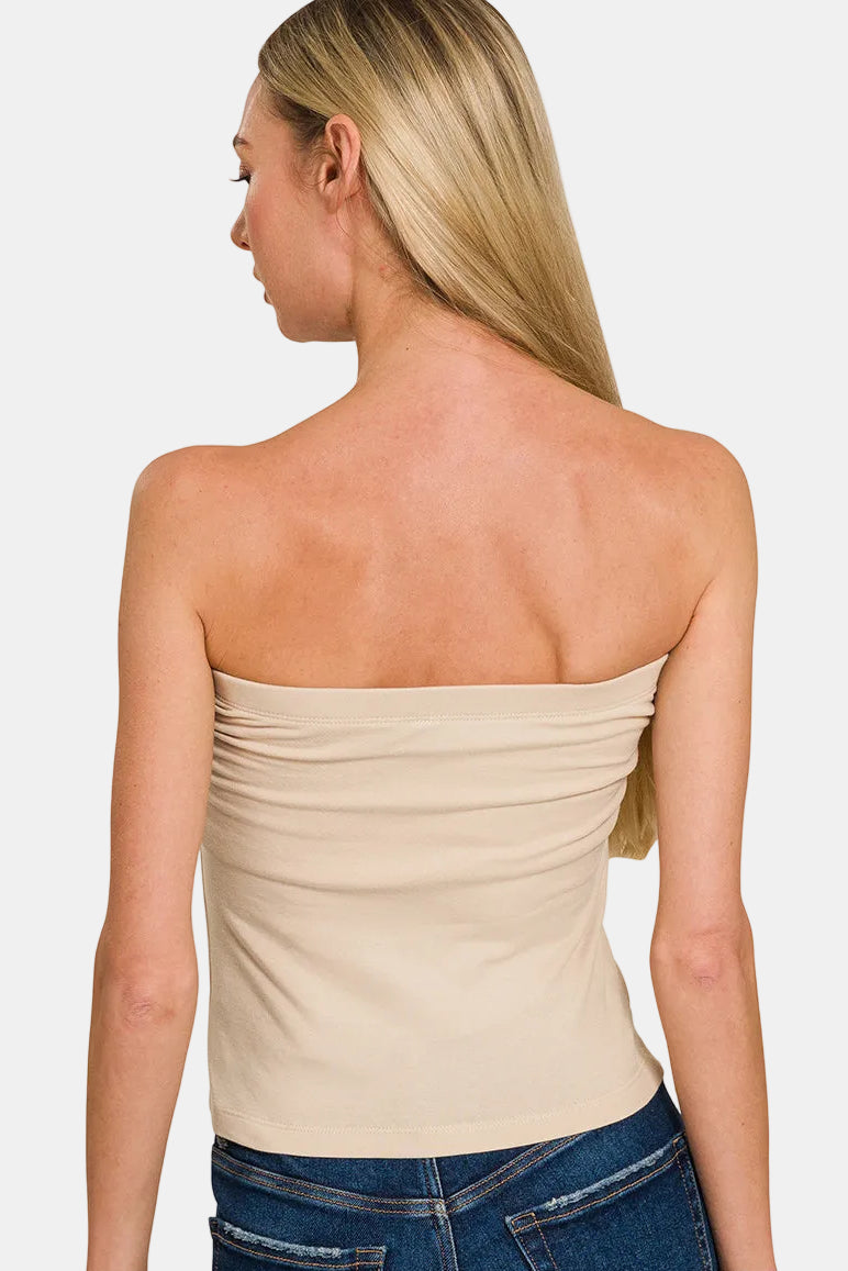 Cotton Tube Built-in Bra Top / BLACK