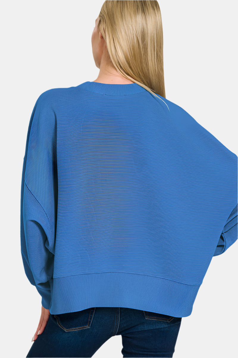Ribbed Balloon Sleeve Sweatshirt / BLACK