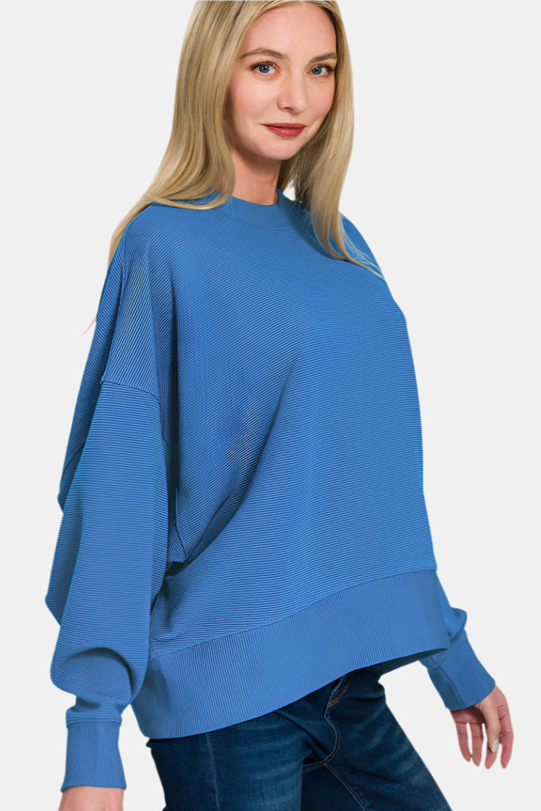 Ribbed Balloon Sleeve Pullover / SAND BEIGE