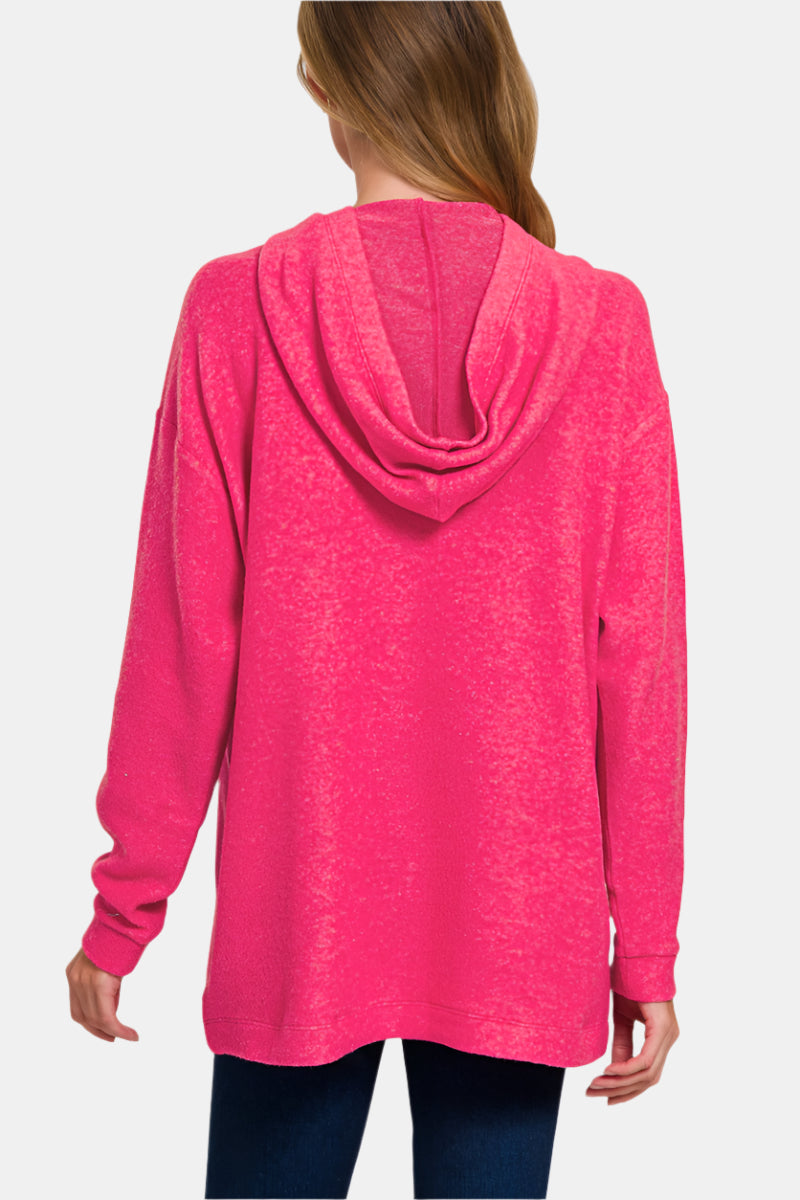 Hooded Brushed Melange Hacci Sweater / LT TEAL