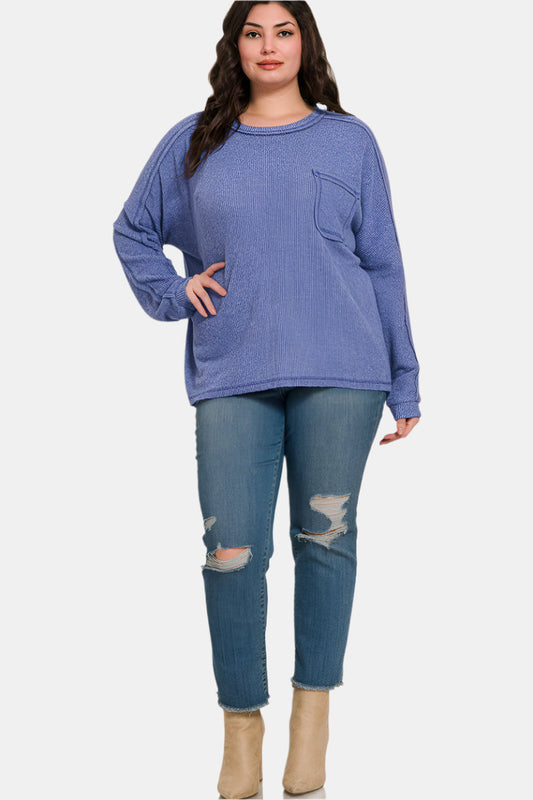 Brushed Ribbed Hacci Round Neck Sweater / MARLIN