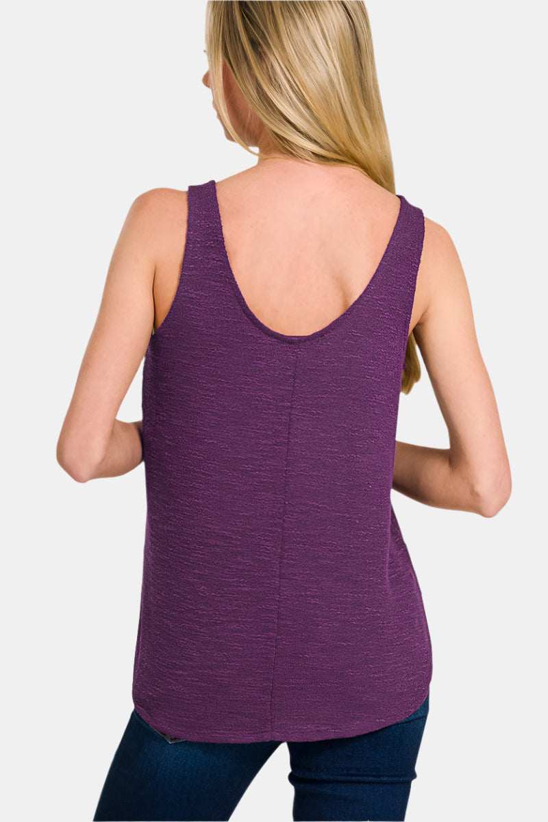 Slub Hacci Double Scoop Neck Tank Top / LT MOCHA