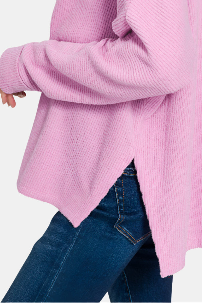 Ribbed Center Seam Dolman Sleeve Top / SAND BEIGE