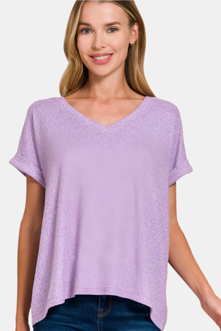 Soft Melange Hacci V-Neck Tee / LAVENDER