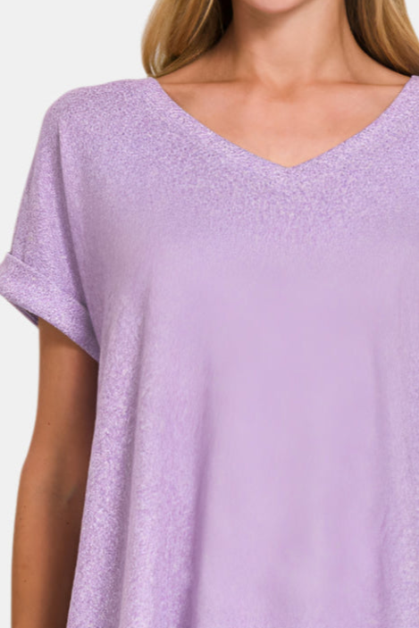 Soft Melange Hacci V-Neck Tee / LAVENDER