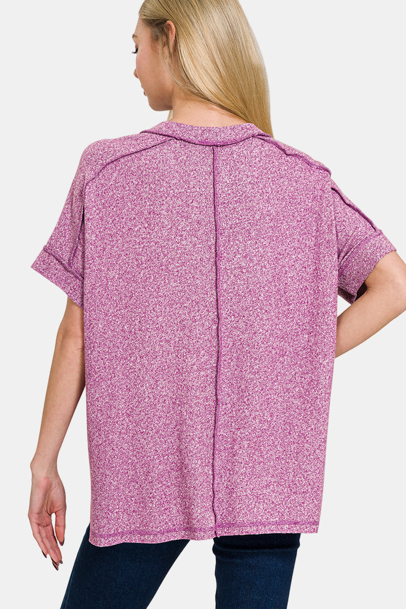 Soft Melange Short Sleeve Hi-Low Tee / H GREY