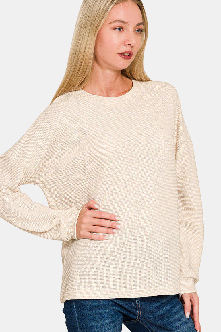Double Knit Round Neck Long Sleeve Top / BLACK